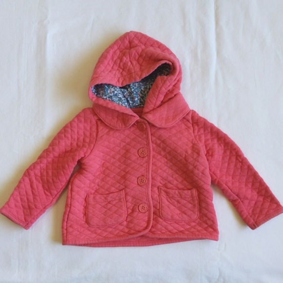joe fresh coral pink quilted jacket with floral lined hood 12-18 month baby girl - Picture 1 of 10